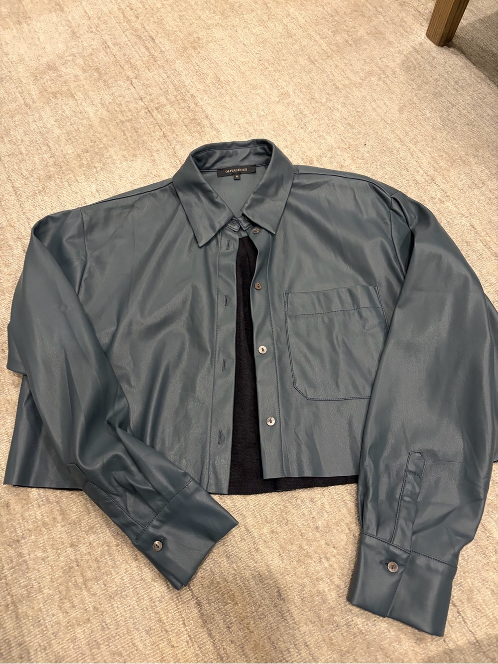 Women’s Slate Blue Cropped Leather-Look Jacket